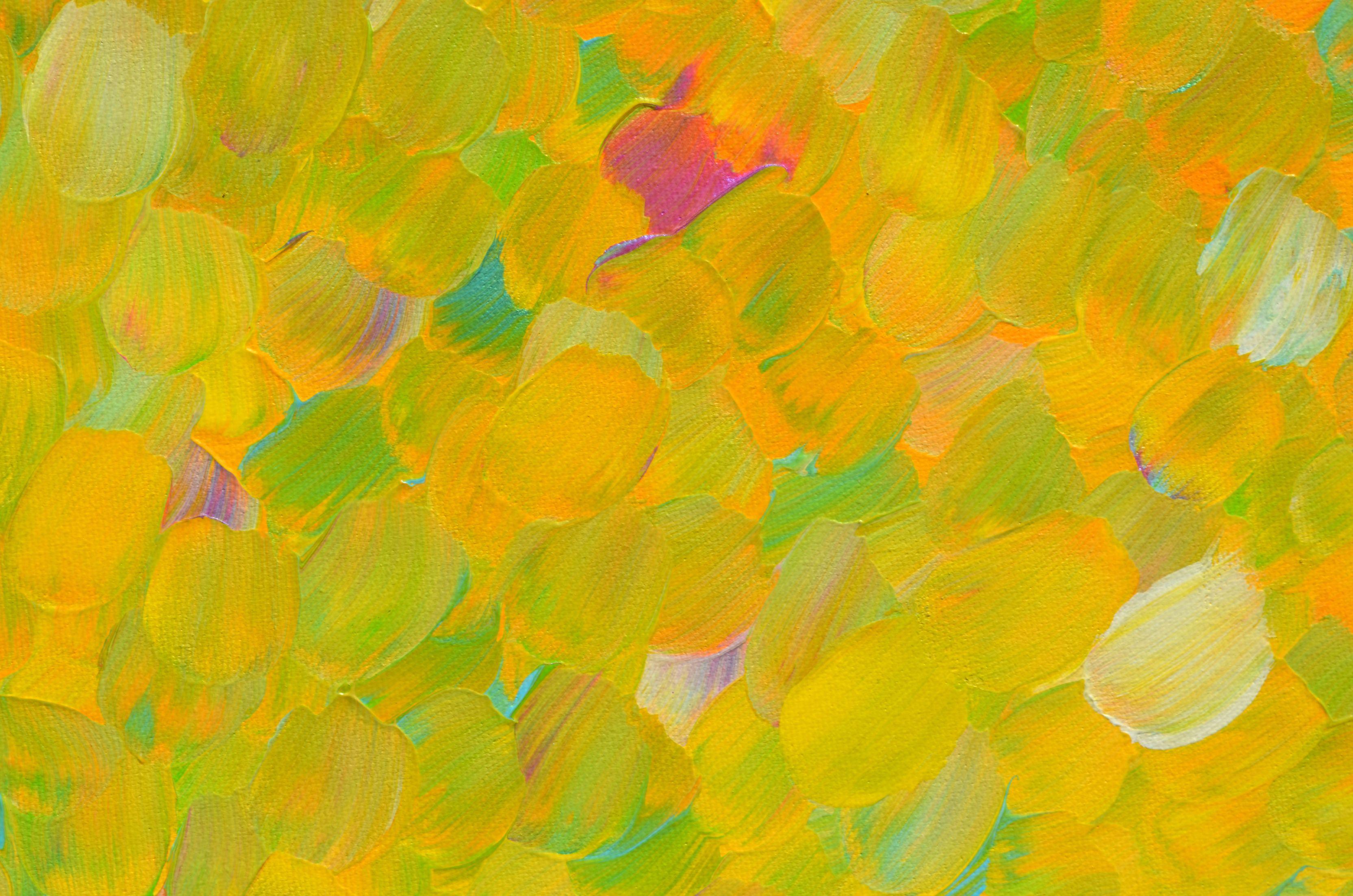 Ancient Whispers, Painting, Acrylic on Canvas - Yellow Abstract Painting by Sara Gardner