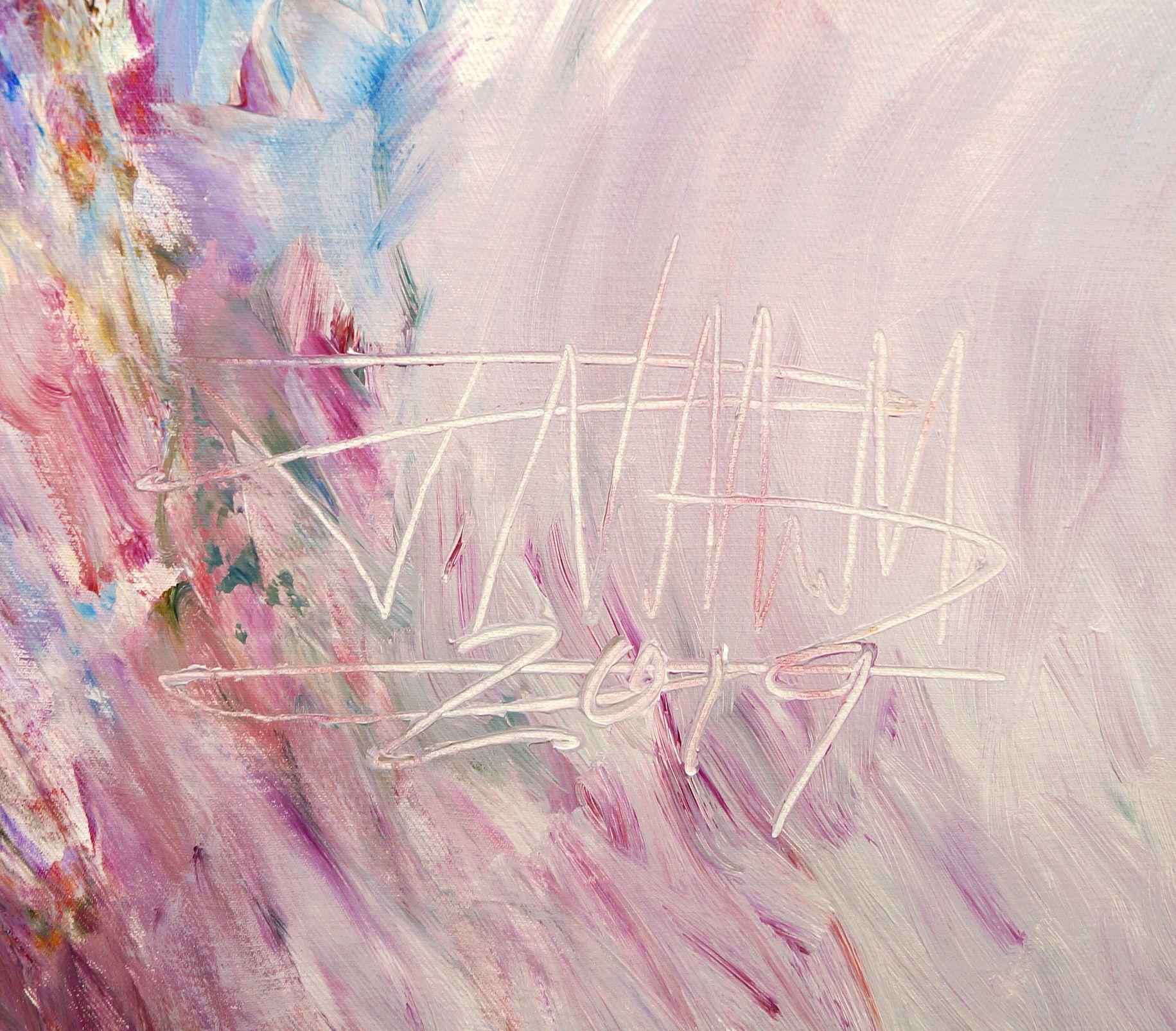 Un dipinto ad acrilico molto espressivo in grande formato, che si ispira al sogno ad occhi aperti - e forse può anche ispirare a sognare. Composizione di colori moderni nelle tonalità del marrone, viola, giallo, rosso, bianco, blu, nero, beige,