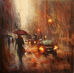 Autumn rain in the City, Painting, Oil on Canvas