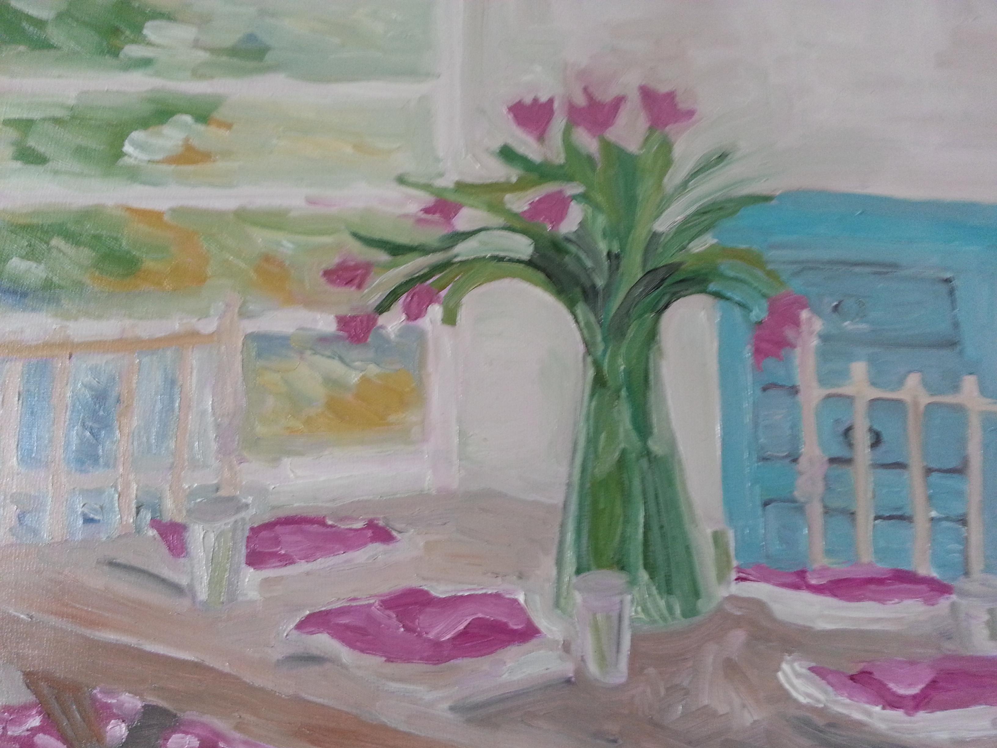 torta di caprifoglio, Pittura, Olio su pannello di Wood - Painting Contemporaneo di Katrina Berg