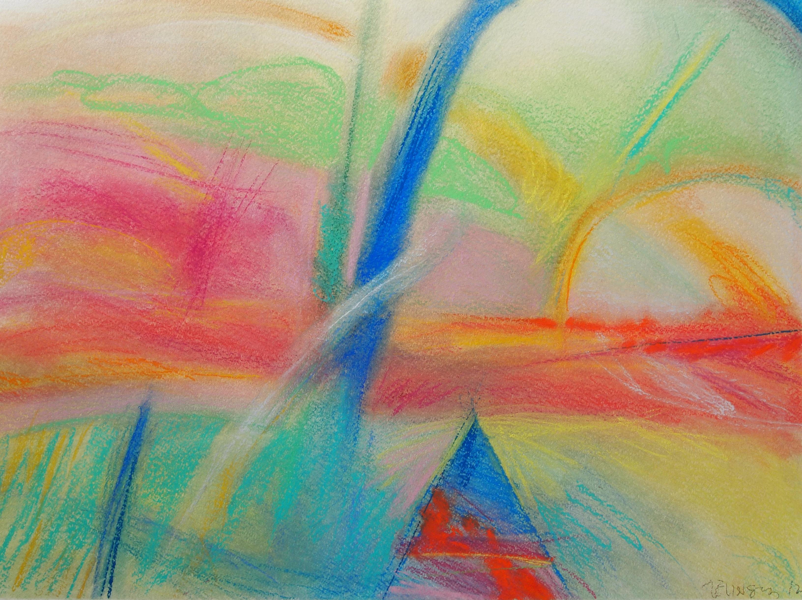 Edward Zelinsky Abstract Drawing – Landschaftslandschaft 17, Zeichnung, Pastellfarben auf Papier