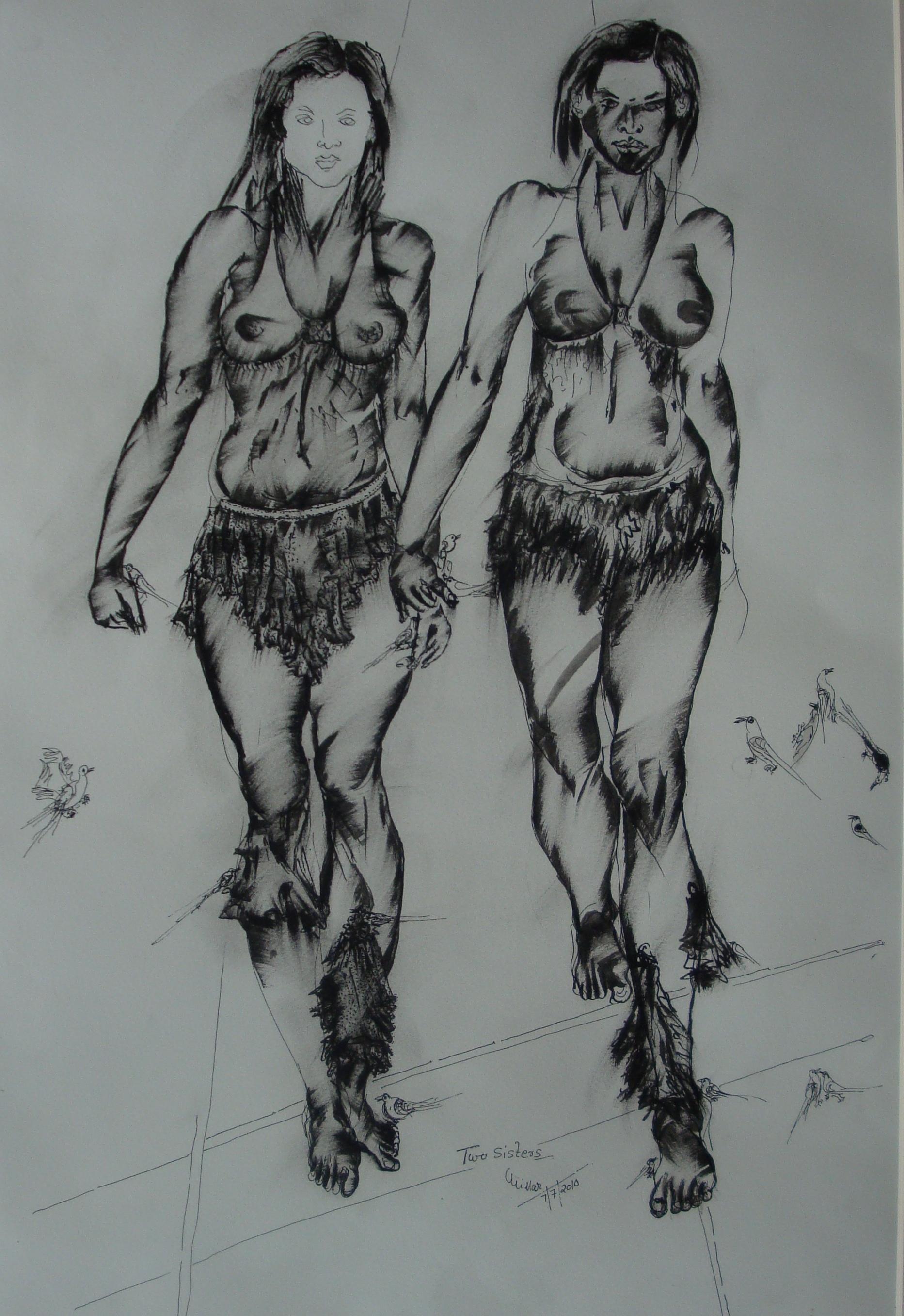 J.K Chillar Abstract Drawing - Model, Drawing, Pencil/Colored Pencil on Paper