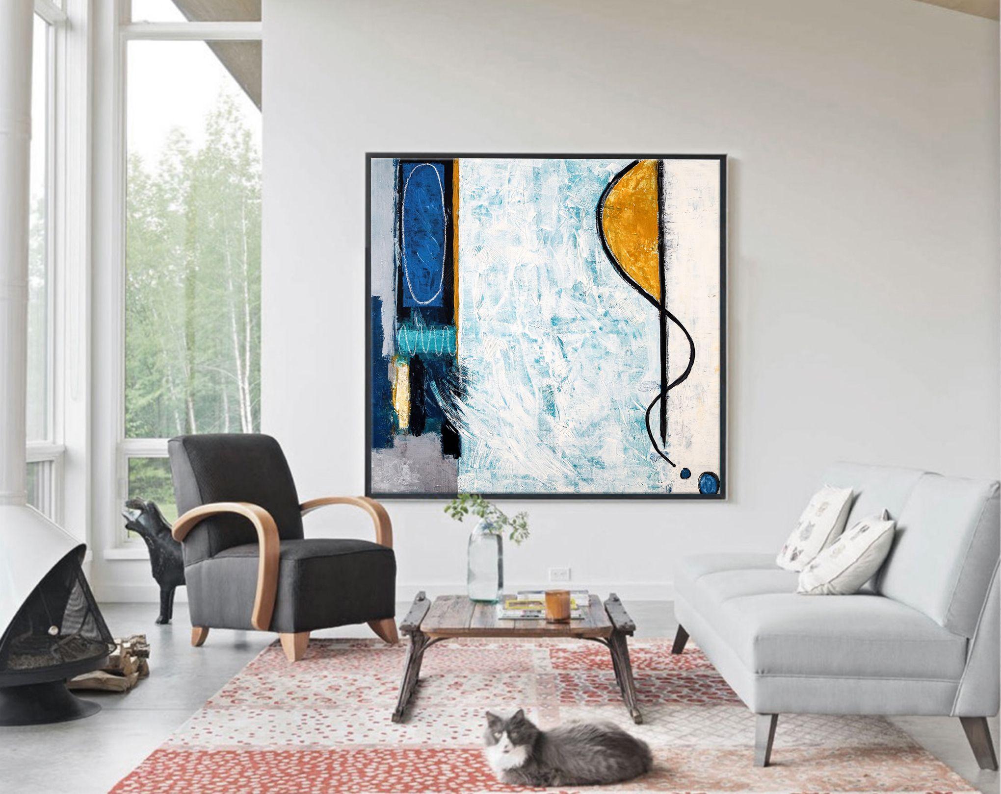 This painting depicts a pool in contemporary and modern style. â€¢ PICTURE HANGER ATTACHED: Yes â€¢ SIDES PAINTED: Yes â€¢ READY TO HANG: No (Rolled in tube) â€¢ ARTIST SIGNED: Yes â€¢ CERTIFICATE OF AUTHENTICITY: Yes, This is an Original Painting