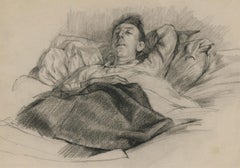 Christopher Alexander (1926-1982) - Mid 20th Century Chalk Drawing, Male in Bed