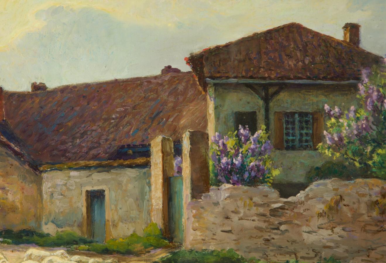 Claude Honoré Hugrel (1880-1944) - Large Signed 1926 Gouache, French Shepherdess 4