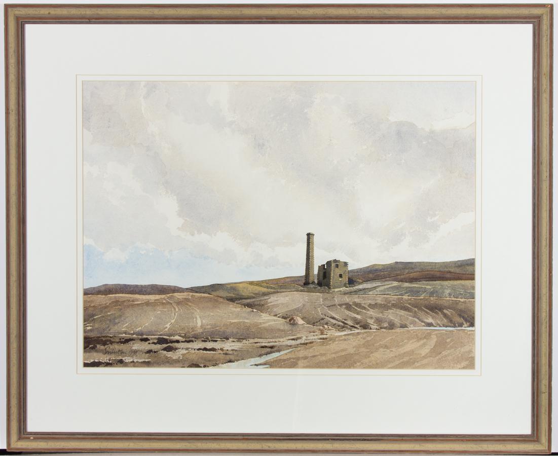 A dramatic landscape by David Swinton. Here the artist has captured a deserted tin mine on the Isle of Man. The delicate detail used to capture the stone structure is contrasted by far more expressive and loose brushstrokes Swinton has used to