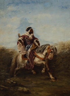 R. Trinidad - Signé et encadré 1907 Huile:: The Arab Horseman (Le cheval arabe)