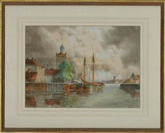 Louis Van Staaten (1859 - 1924) - Belle aquarelle signée, Vue d'un canal hollandais