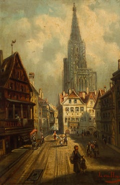 L. Van Hone - Framed Late 19th Century Oil, Notre-Dame Cathedral in Strasbourg
