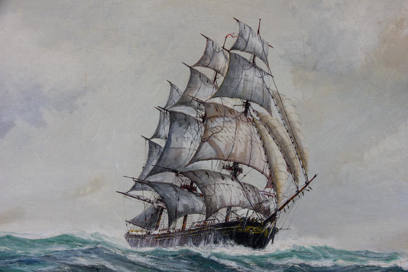 Sulis Fine Art are proud to present this expansive maritime seascape by the American artist Robert F. Lie (1899-1980). Produced at the beginning of the artist's prolific nautical period, this substantial oil on canvas reflects Lie's fascination with