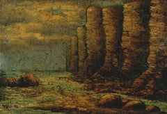 T. Miles - Gilt Framed 1907 Oil, Coastal Scene