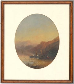 Joseph Horlor (1809-1887) - 1876 Oil, Coastal Scene with Figures and Boats