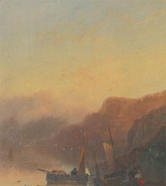 Joseph Horlor (1809-1887) - 1876 Oil, Coastal Scene with Figures and Boats
