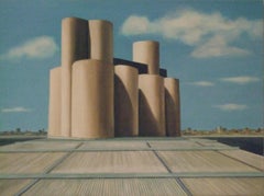 Used Silos, Painting, Oil on Watercolor Paper