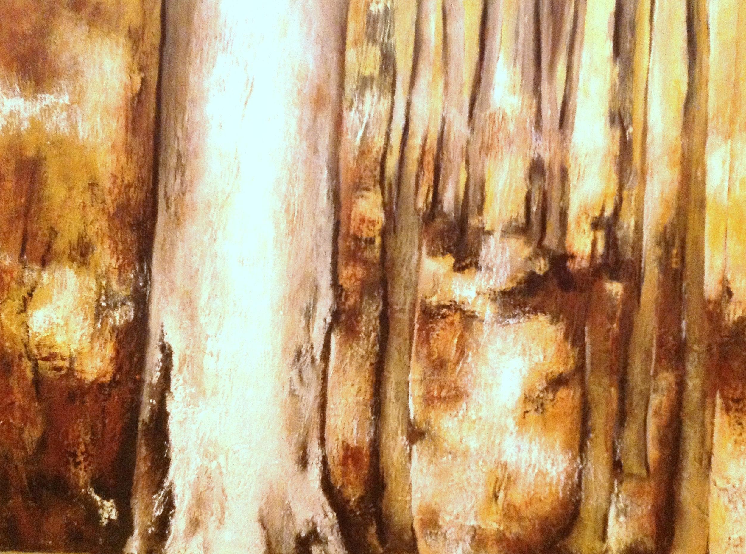 Forest has seen many different stages of design and color, adding to the complexities of this triptych,  gallery canvas painted all sides, wired, ready to hang.  heavily textured. My be hung adjacently or with spaces between each piece. 30X24 18X24