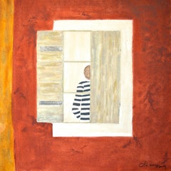 ""No.B222 Window Boy", Peinture, Huile sur Toile