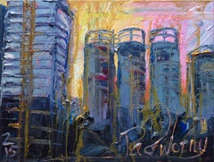 Landscape Art NewYork Cityscape architecture thick, Painting, Oil on Canvas