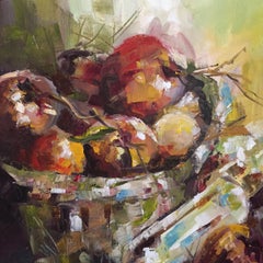 Panier à fruits, peinture, huile sur toile