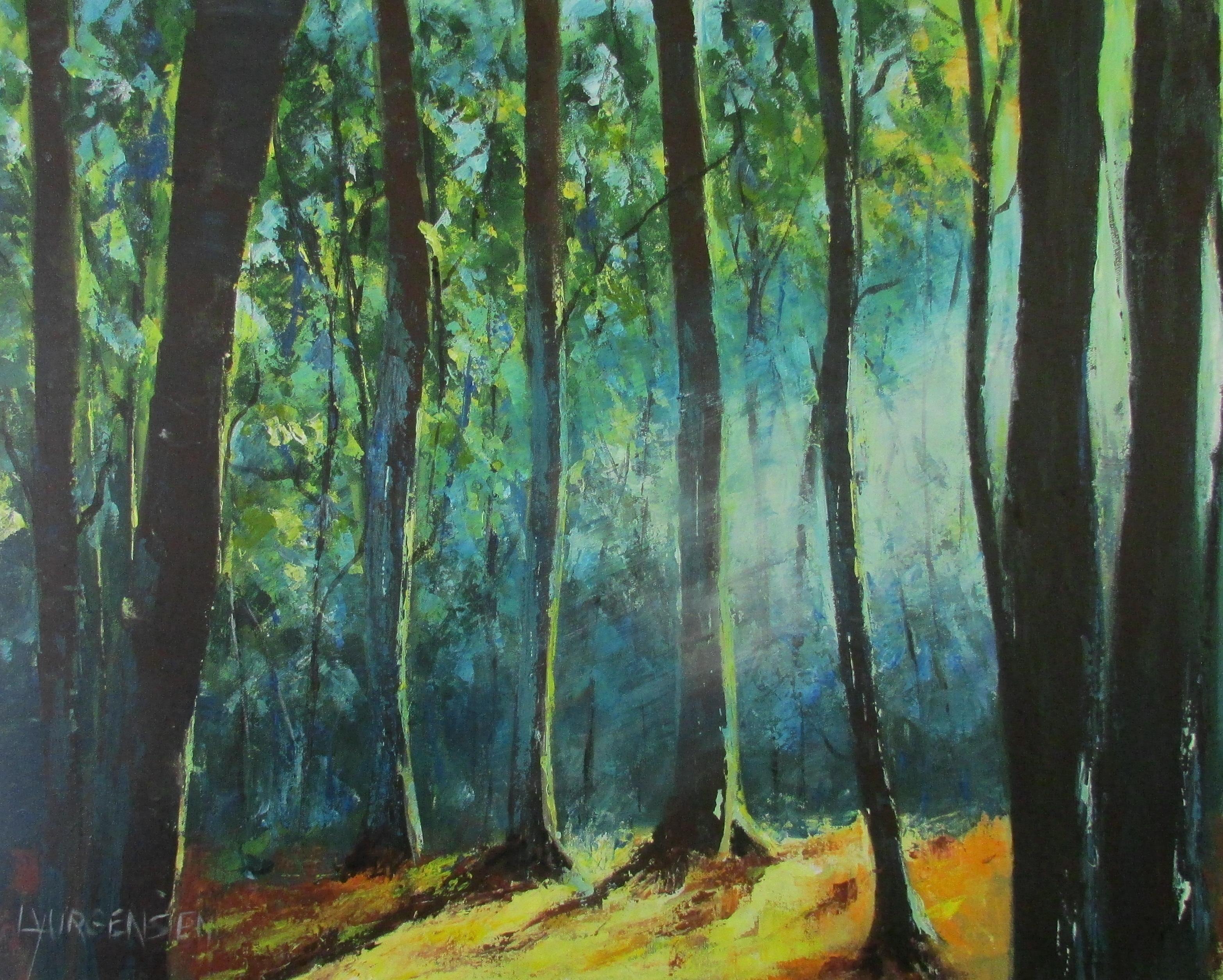 This indeed was a walk to remember with the light shining through the forest making everything appear soft and unfocused.  The colors in this painting are lovely and there is a fair amount of texture which was achieved with the use of a palette