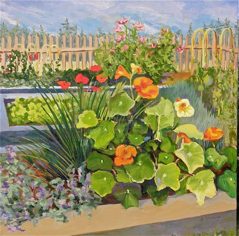 Jardin d'île, peinture, huile sur toile - Painting de Julia Greenway