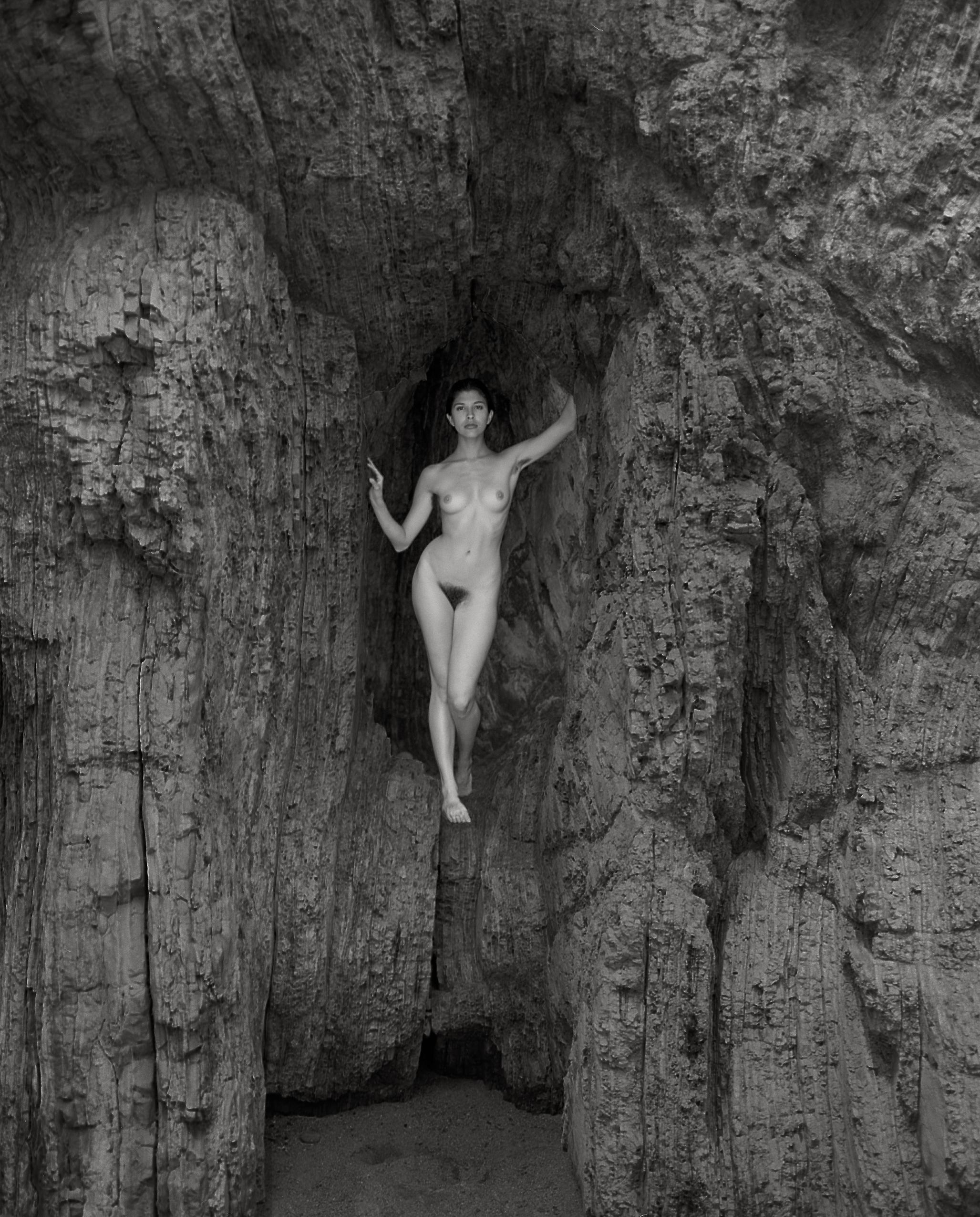 Norman Lerner Black and White Photograph - Nude Standing In Rock Formation, Photograph, Archival Ink Jet