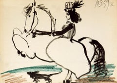 D'après Pablo Picasso-Équestre, 1959-10,5"" x 14,5"-Lithographie--1959-Cubisme