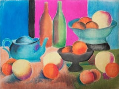 Angelina Petitto-Still Life With Oranges and Bottles-19" x 25"-Painting-1975