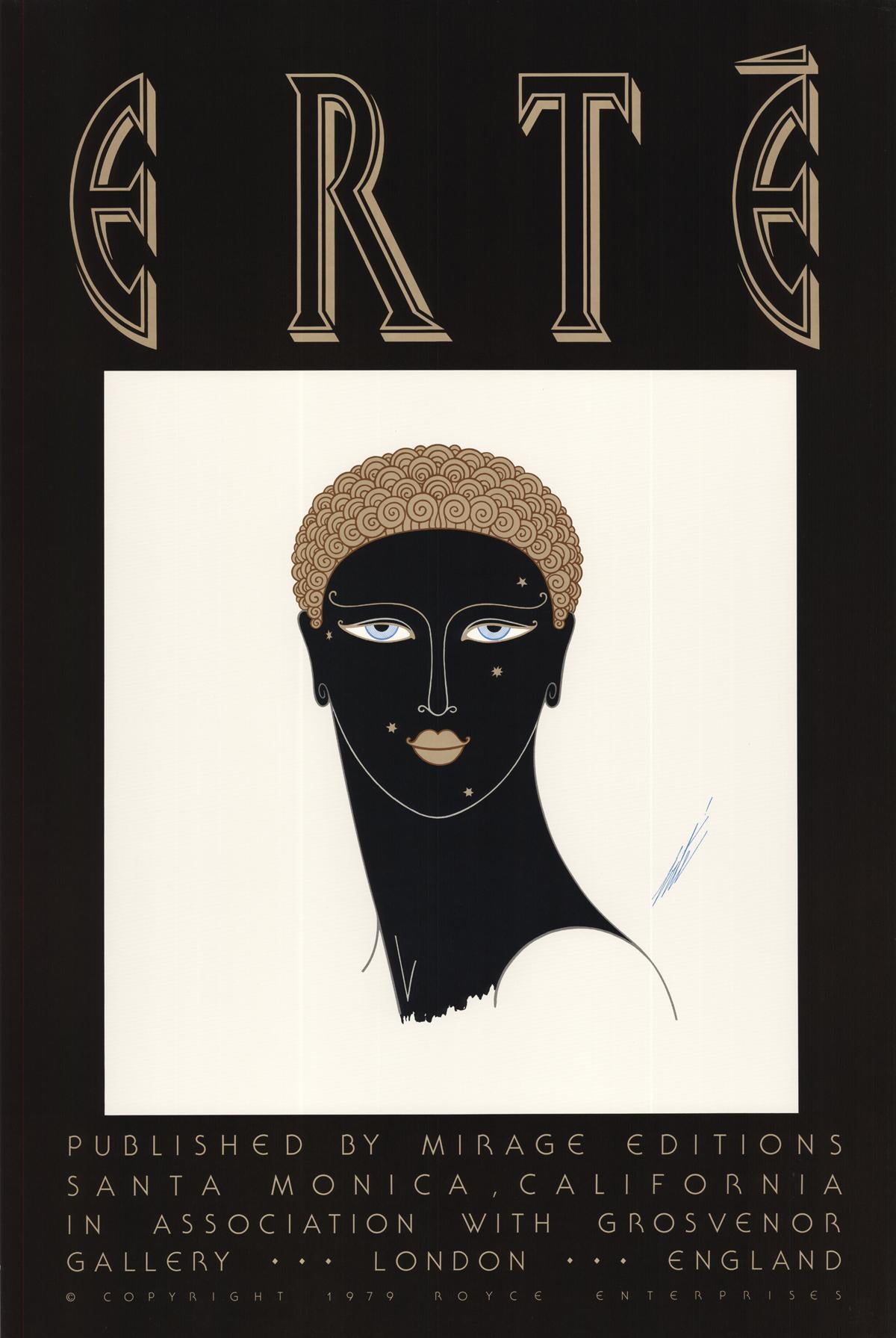 Erte--Queen of Sheba-30" x 20"-Poster-1979-Art Deco-Black & White, Brown - Print by Erté