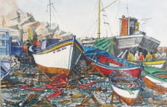 Dwight Baird-Playa Santiago Port-11 po. x 15 po. - Aquarelle -1985 - Outsider Art - Espagne