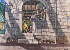 Dwight Baird-Dubrovnik Chausseuse - Étude 11 po. x 15 po. - Aquarelle -1985 - Outsider Art