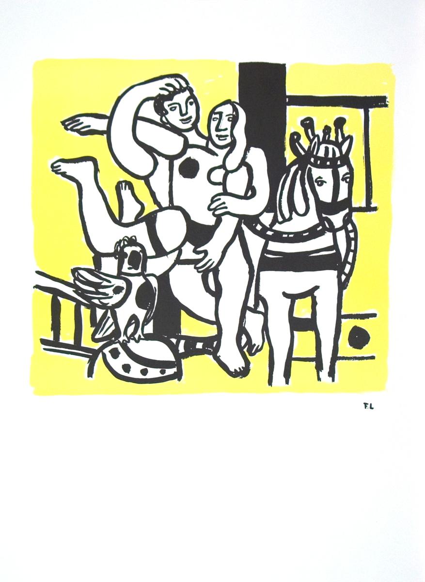 Fernand Leger-Le Jeu (The Game)-30" x 22"-Lithograph-1986-Modernism-Yellow - Print by Fernand Léger