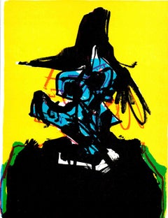 Antonio Saura-Dark Figure with Hat-10.75" x 8.5"-Lithograph-1967-Contemporary