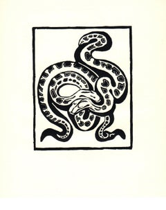 Vintage Wuanita Smith-Pythons-9.25" x 9"-Woodblock-1939-Modernism-Black & White-snakes