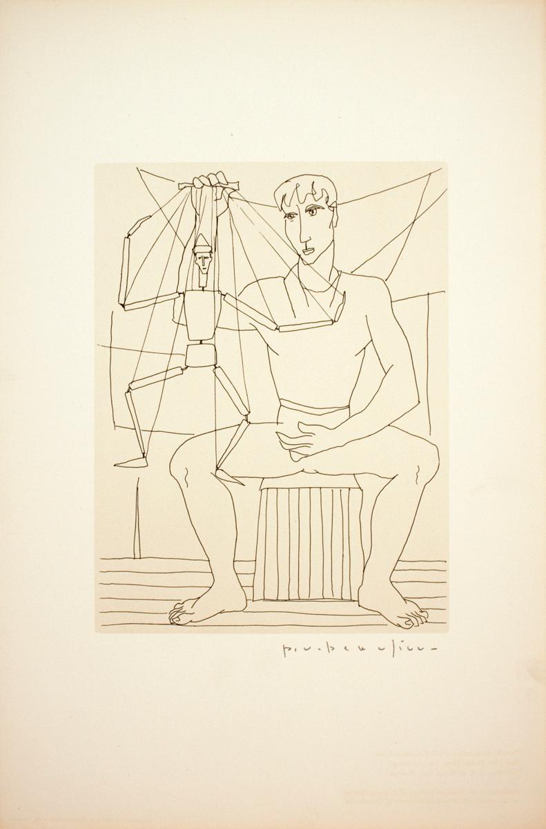 Paul V. Beaulieu-Man with Puppet-16.75" x 11"-Poster-1950-Modernism-Brown, White, Neutral
