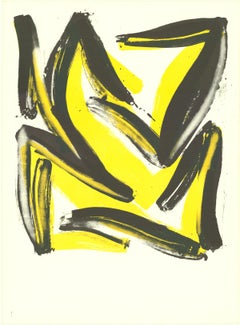 Serge Clement-Brushmarks-30" x 22"-Lithograph-Abstract-Yellow, Brown-paint