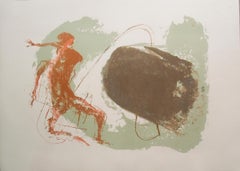 Vintage Benton Spruance-Man Against Monster-22" x 16"-Lithograph-1968-Modernism-Brown