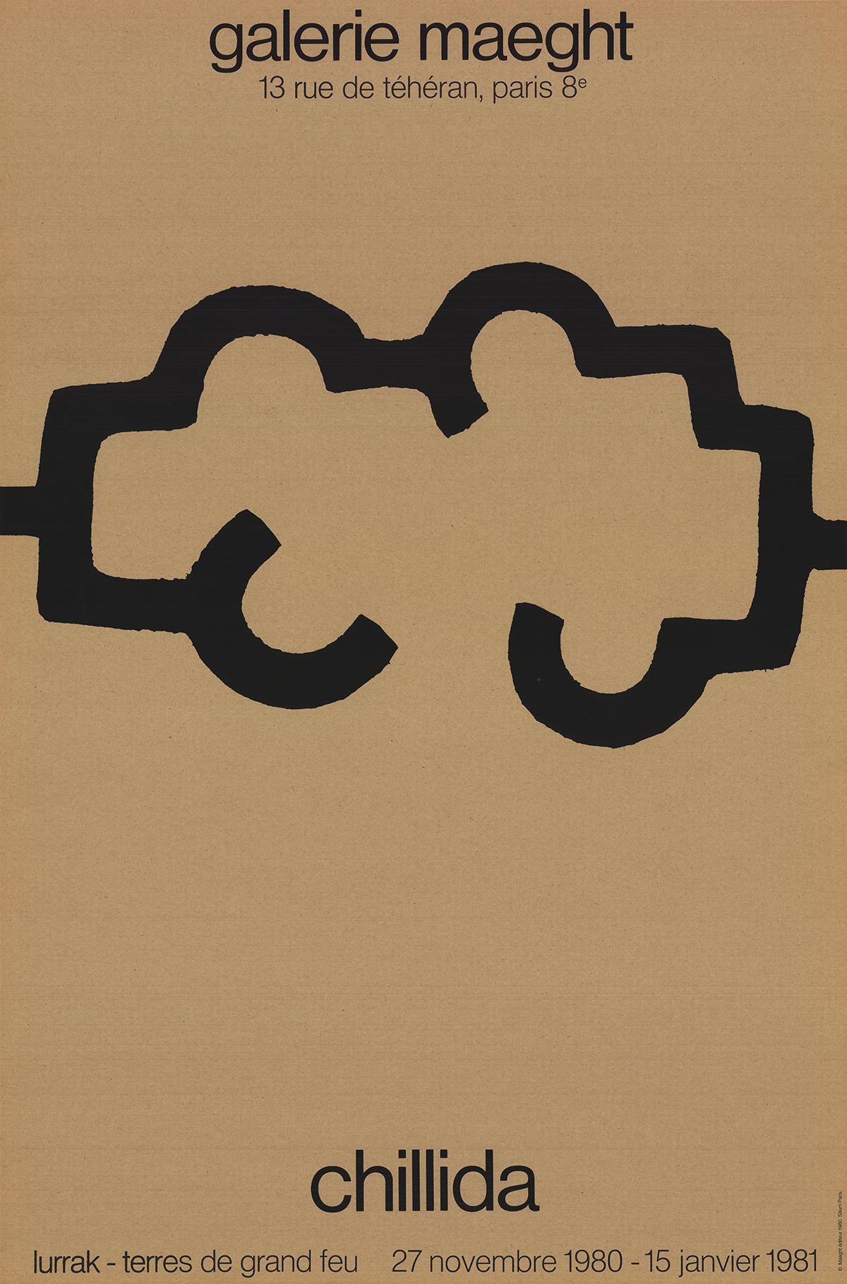 "Galerie Maeght" by Eduardo Chillida, Unsigned Lithograph printed in 1980.  The overall size of the Lithograph is 29.75 x 19.5 inches.  The condition of this piece has been graded as A: Mint.