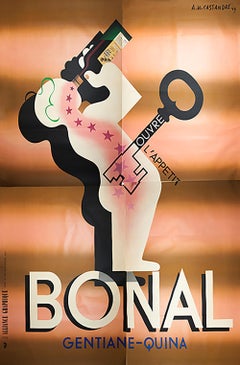Advertisement AM Cassandre pour Liqueur Bonal (4 parties) Art Déco vintage