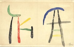 Joan Miro-Gravure sur Bois 5-12.5" x 20"-Woodblock-1961-Abstract-Multicolor