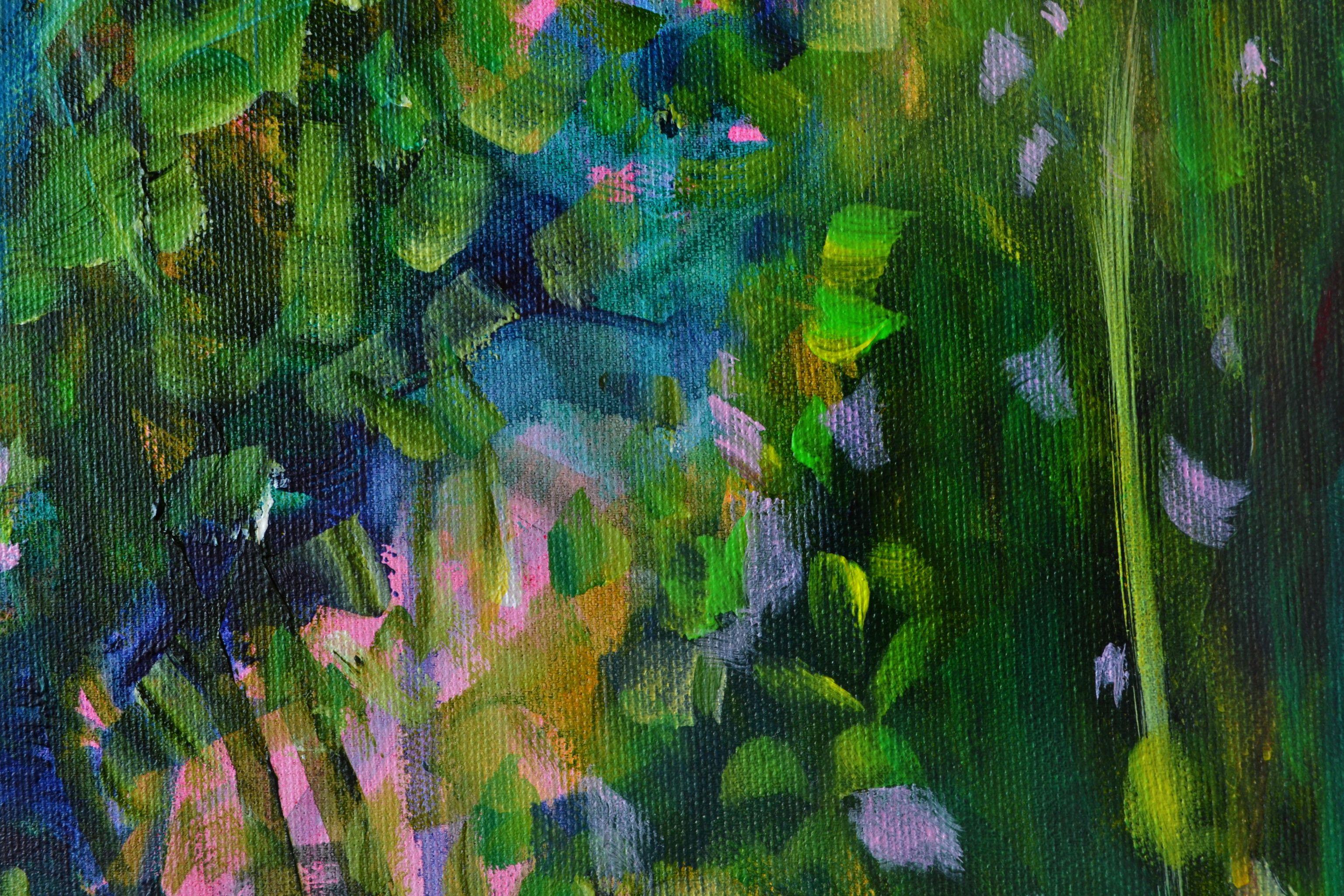 Axelmannstein II is the companion piece to Axelmannstein. I was inspired by a garden/park area in a small town in Bavaria - it actually belongs to a luxury hotel.  The garden has some ponds, old trees, small path - a true idyll.    The painting is