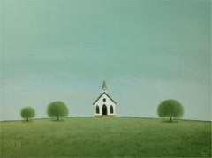 The Quiet of the Old Country Church, Painting, Acrylic on Canvas