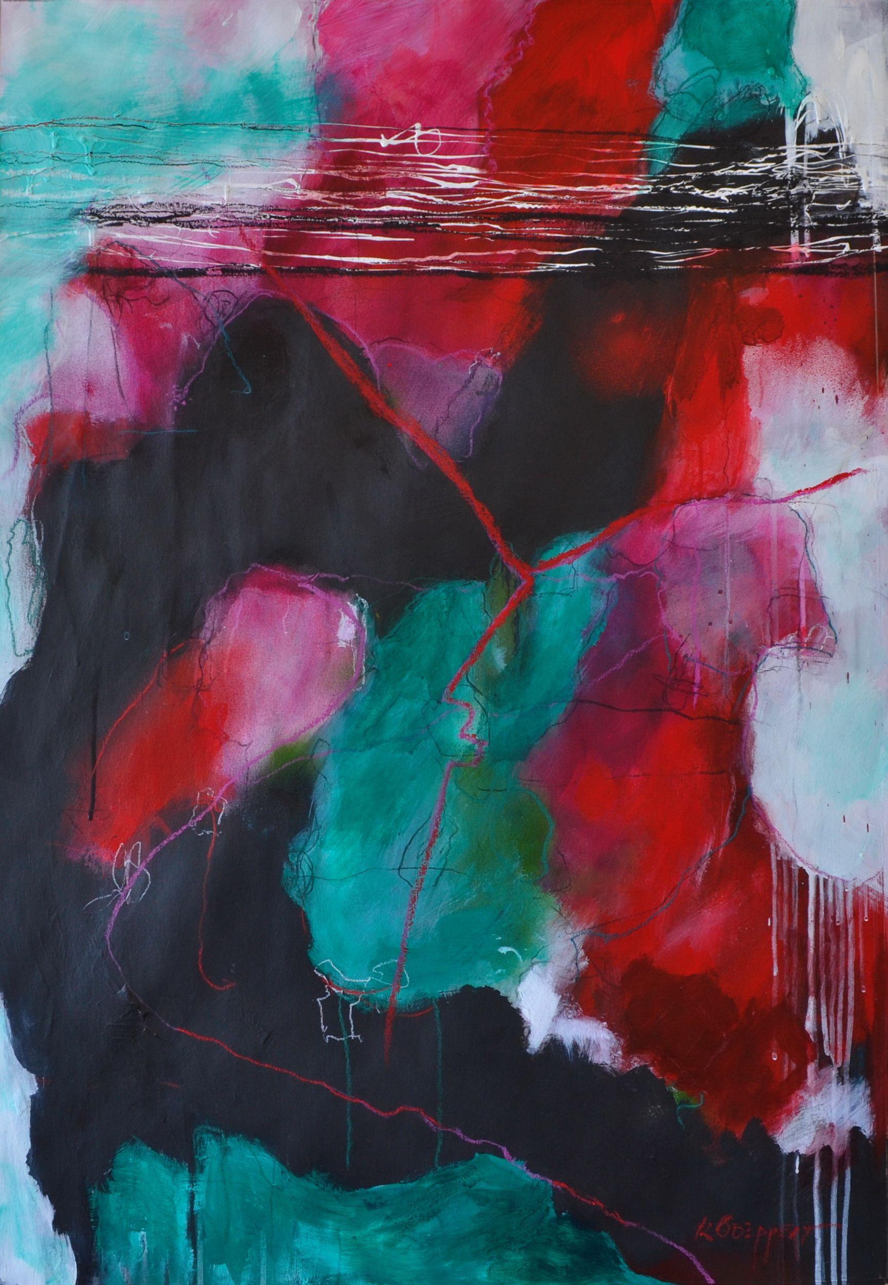 Karin Goeppert Abstract Painting - High Wire Act, Painting, Acrylic on Paper
