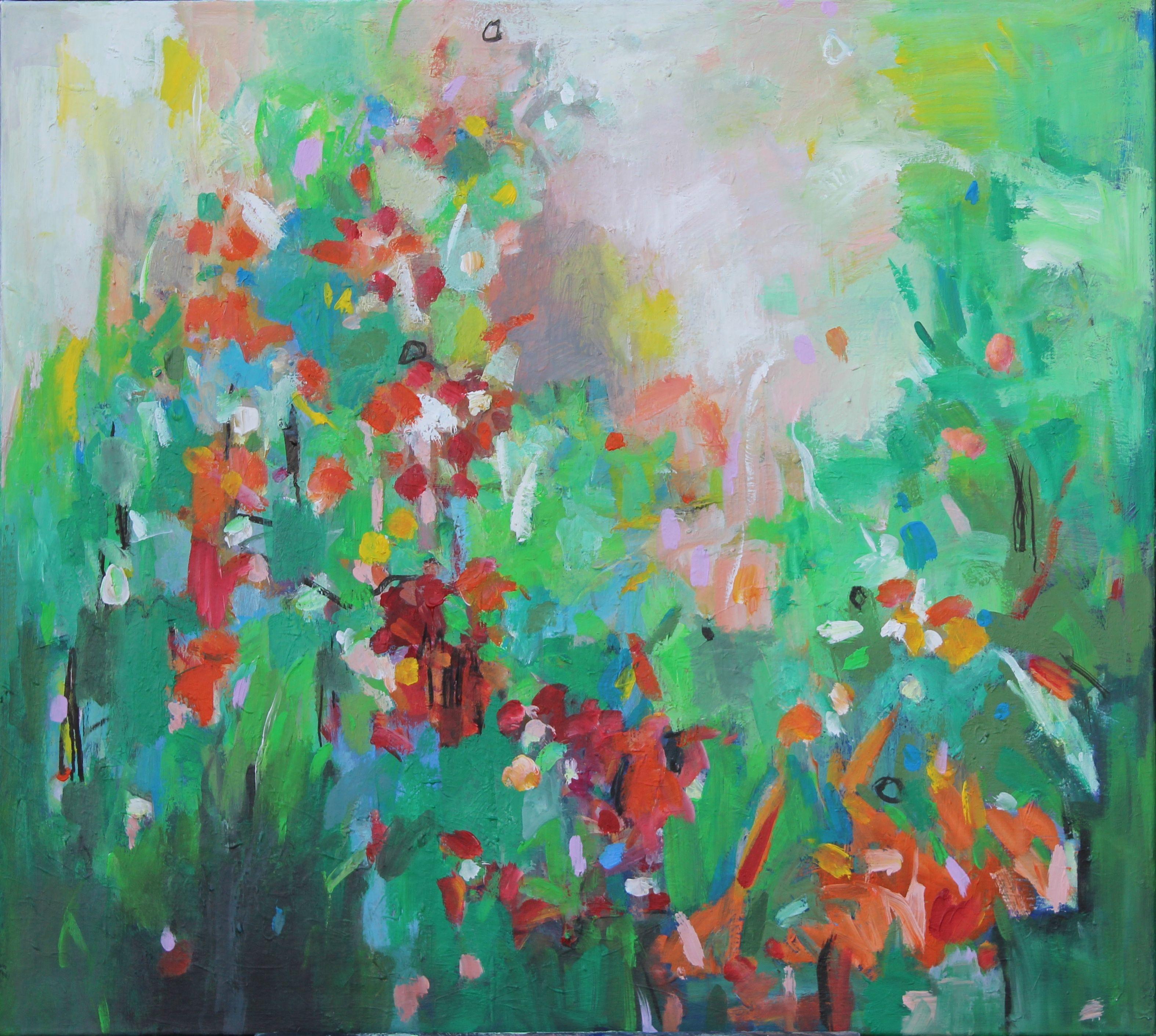 Abstract Painting di Geesien Postema - Fiori estivi, Pittura, Acrilico su tela