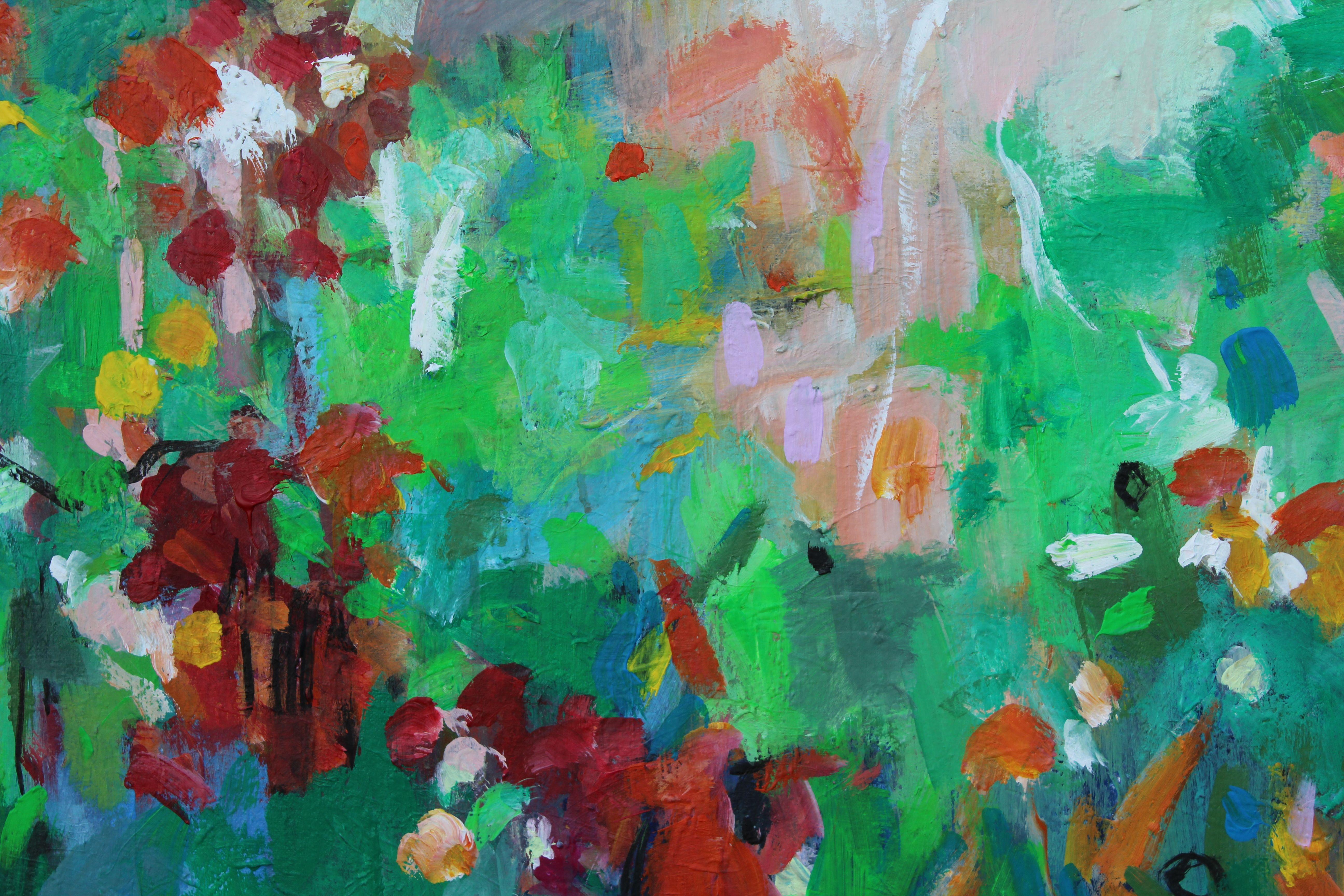 Fiori estivi, Pittura, Acrilico su tela - Abstract Painting Blu di Geesien Postema