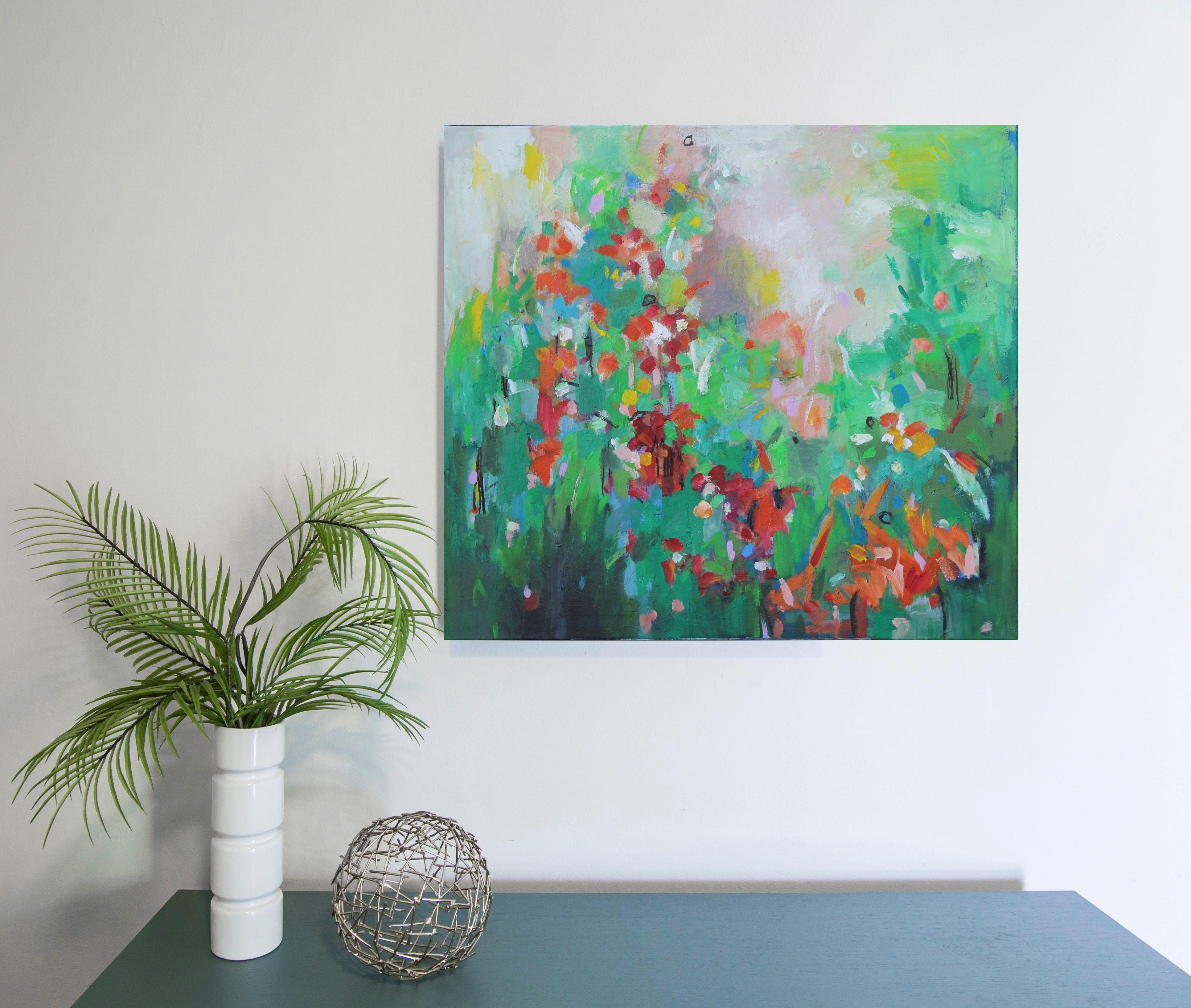 Summer flowers, Painting, Acrylic on Canvas - Blue Abstract Painting by Geesien Postema