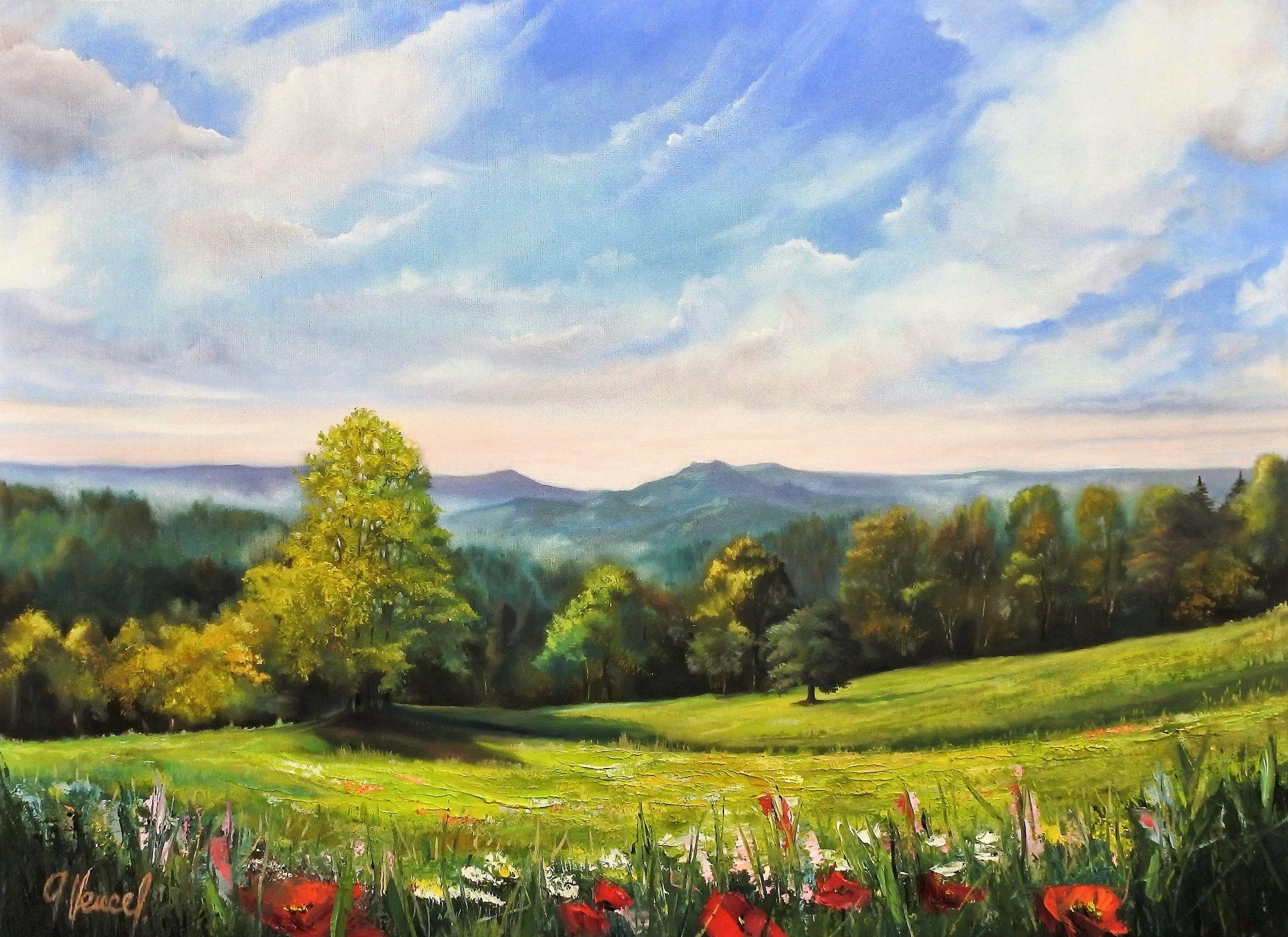 Collina, Pittura, Olio su tela - Painting di Attila Vencel