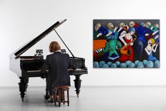 Sax & Flute players, Painting, Oil on Canvas