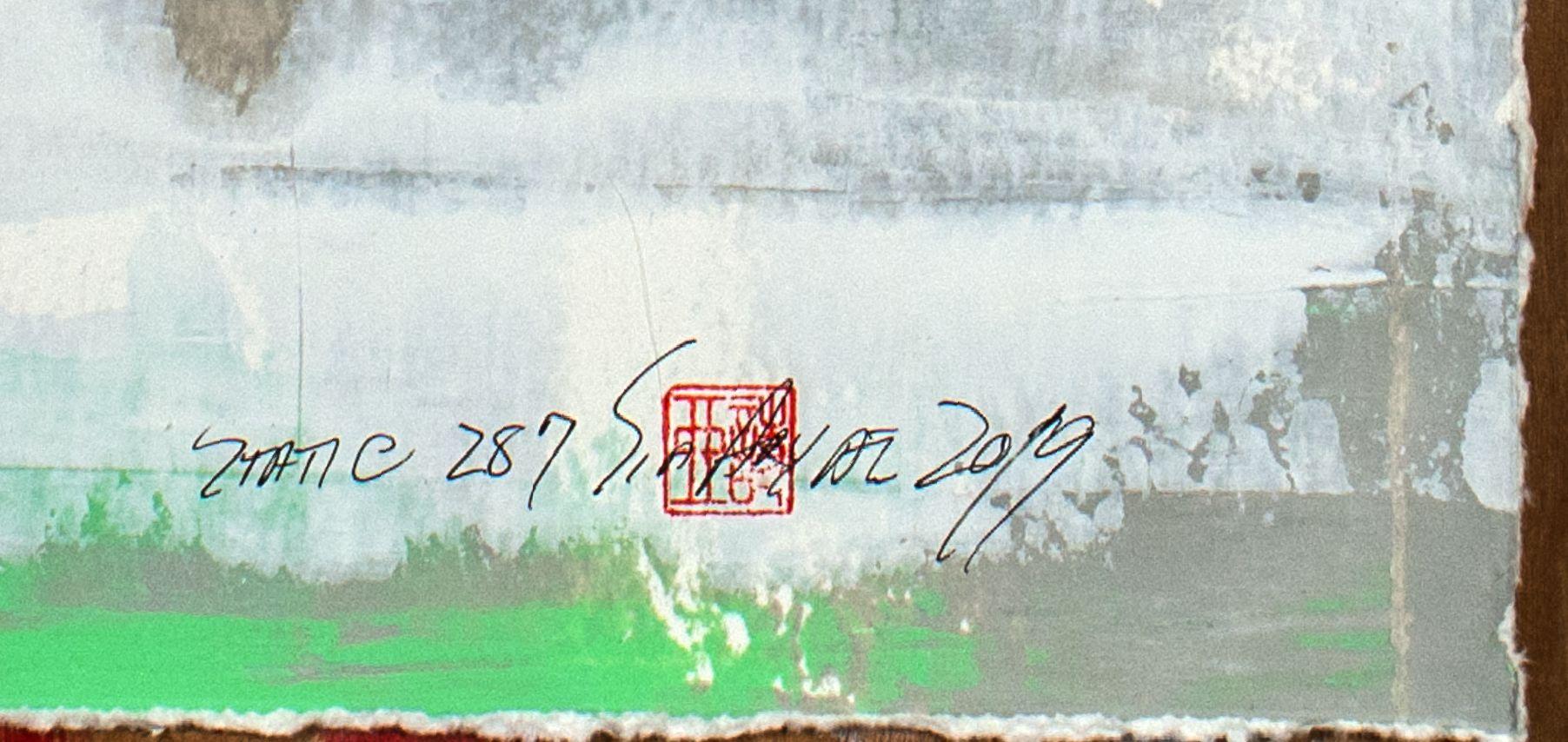 statique 287  Aquarelle verte vibrante, peinture, acrylique sur papier - Painting de Sia Aryai