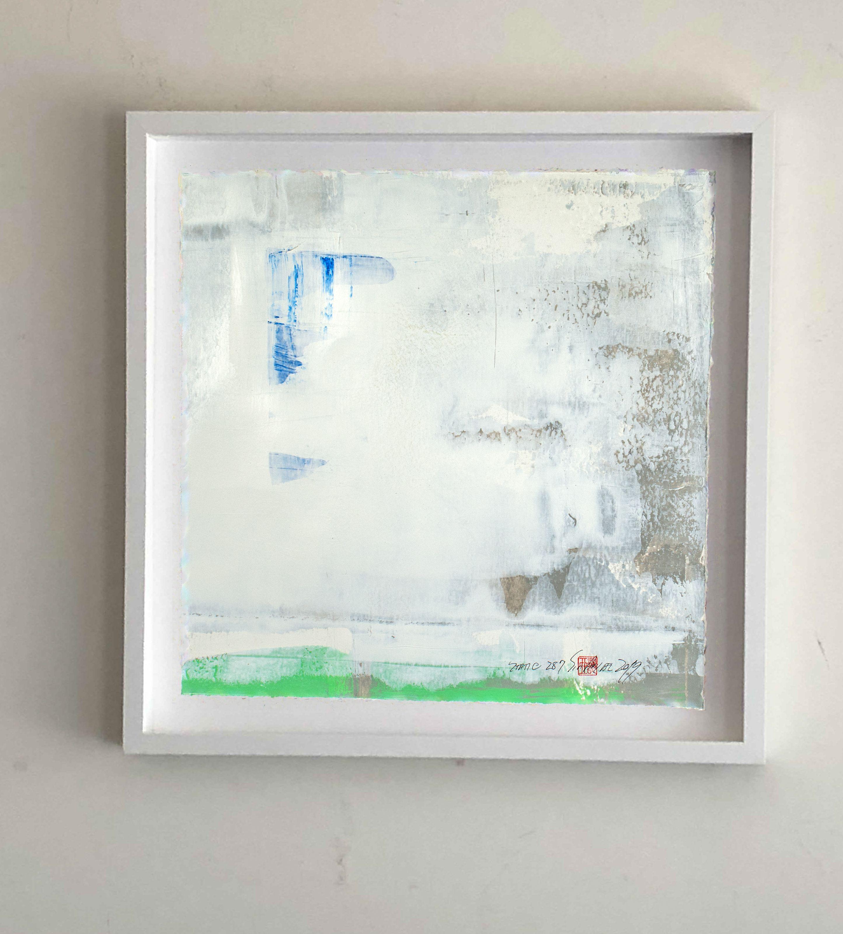 statique 287  Aquarelle verte vibrante, peinture, acrylique sur papier - Abstrait Painting par Sia Aryai