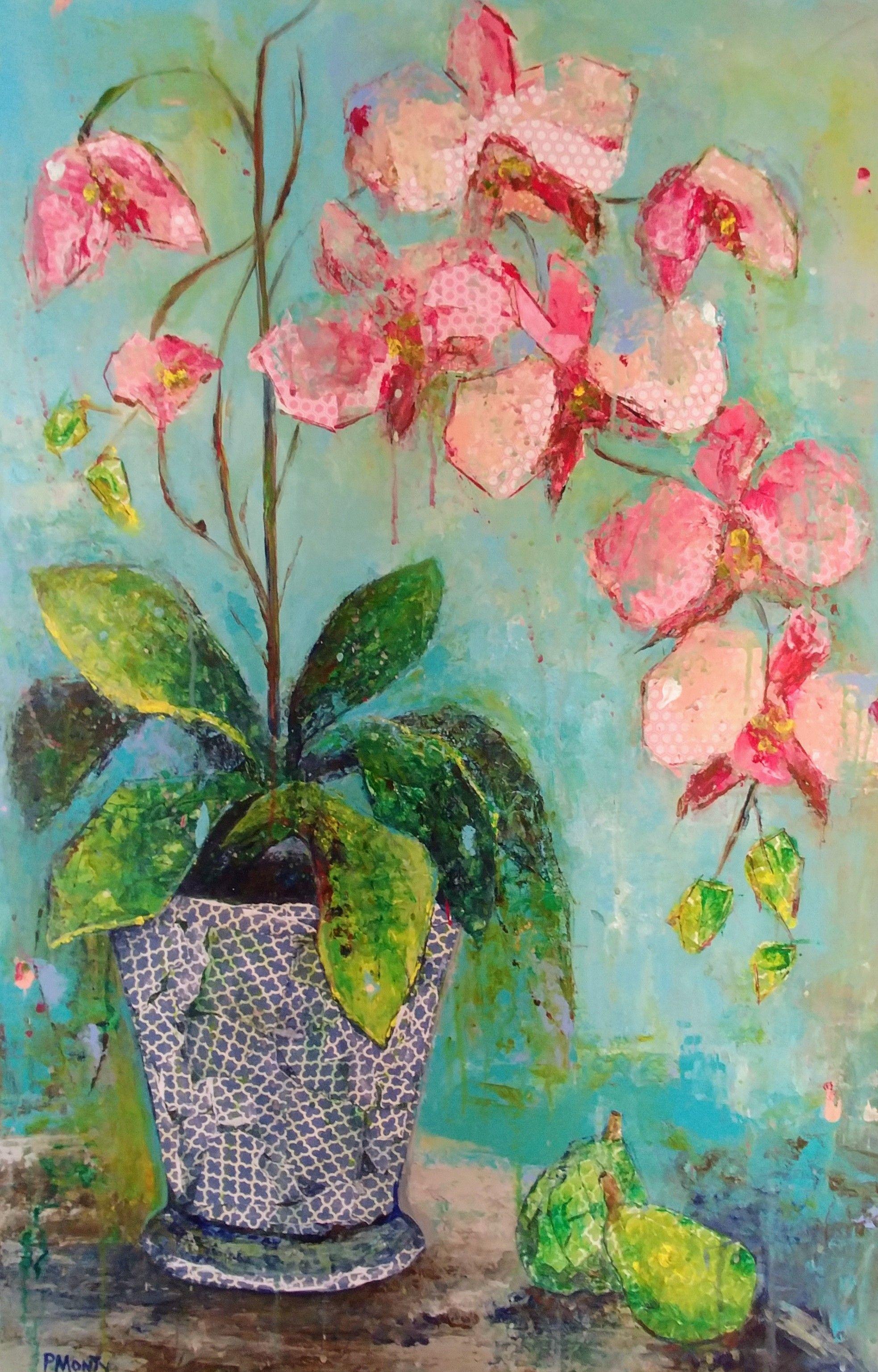 Phalaenopsis, Mixed Media on Canvas - Mixed Media Art by Paula Montgomery